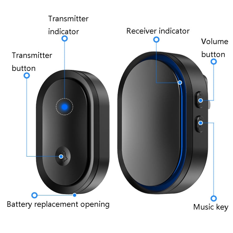 CACAZI A99 Home Smart Remote Control Doorbell Elderly Pager, Style:UK Plug(Black Gold)
