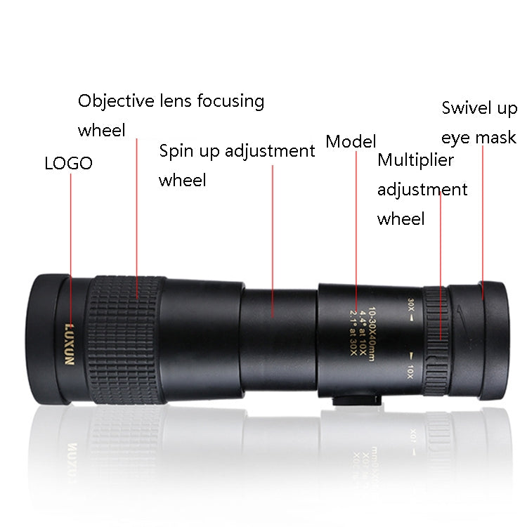 LUXUN 10-30x40 Single-Cylinder HD High-Power Telescope Mobile Phone Mini Telescope(Telescope & Phone Clip & Tripod)