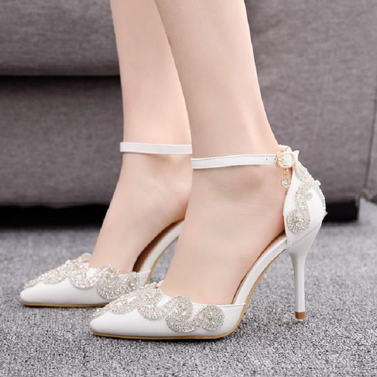 Rhinestone Stiletto Pointed Heel Women Shoes, Size:40(White)
