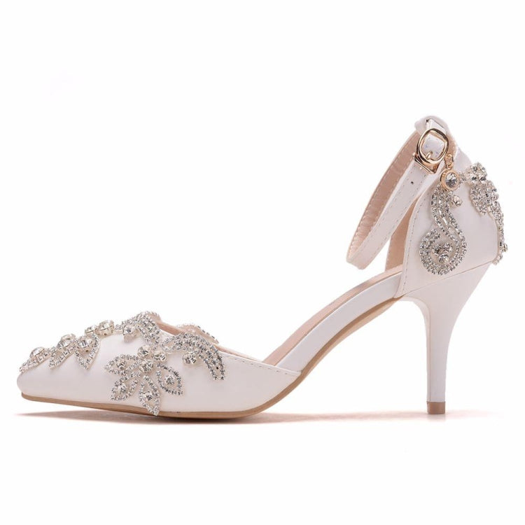 Rhinestone Stiletto Pointed Heel Women Shoes, Size:40(White)