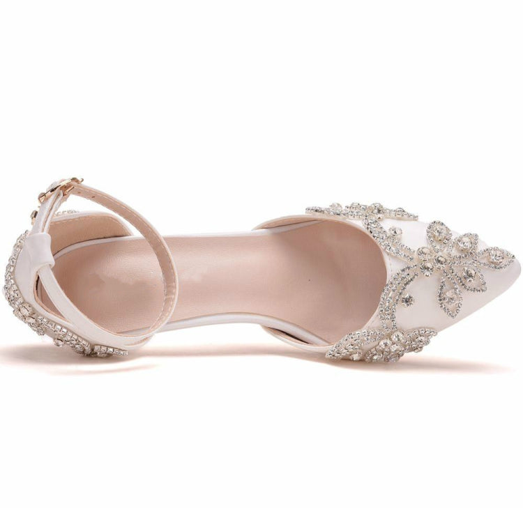 Rhinestone Stiletto Pointed Heel Women Shoes, Size:40(White)