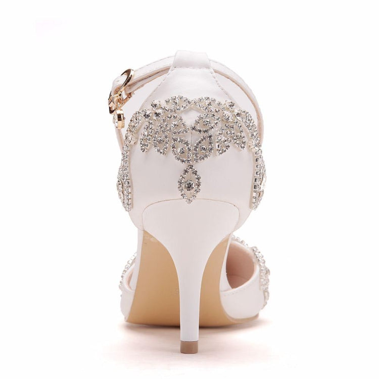 Rhinestone Stiletto Pointed Heel Women Shoes, Size:40(White)
