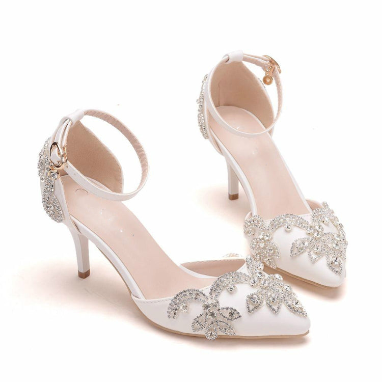 Rhinestone Stiletto Pointed Heel Women Shoes, Size:40(White)