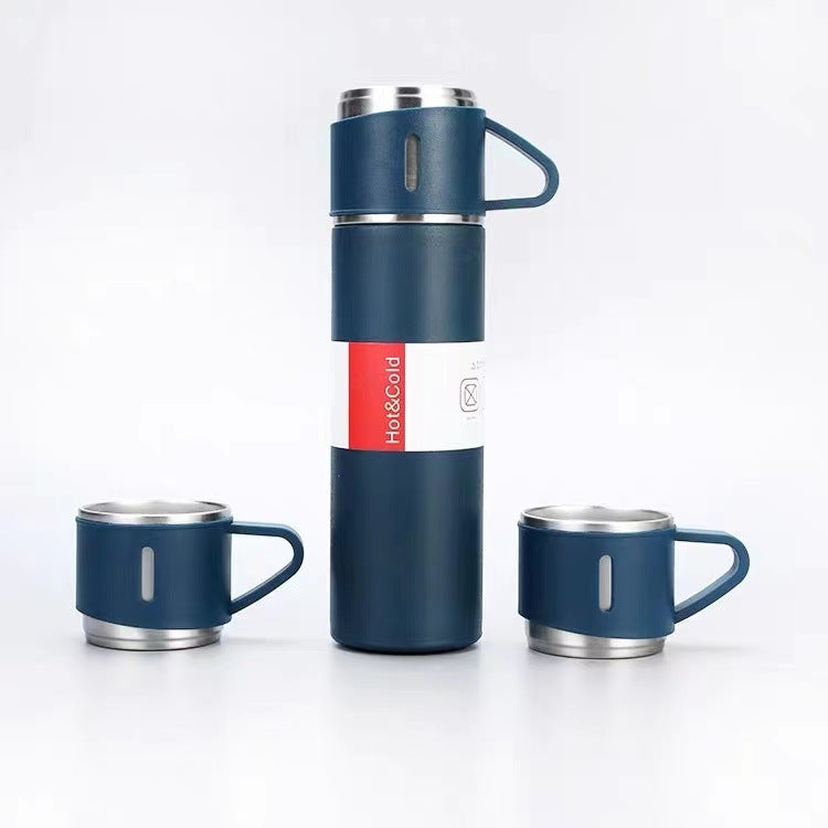 500ml 304 Stainless Steel Thermos Cup Portable Business Tea Cup,Spec: Gift Box Set(Black)