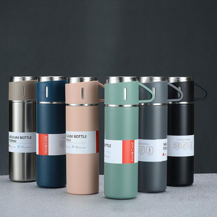 500ml 304 Stainless Steel Thermos Cup Portable Business Tea Cup,Spec: Gift Box Set(Black)