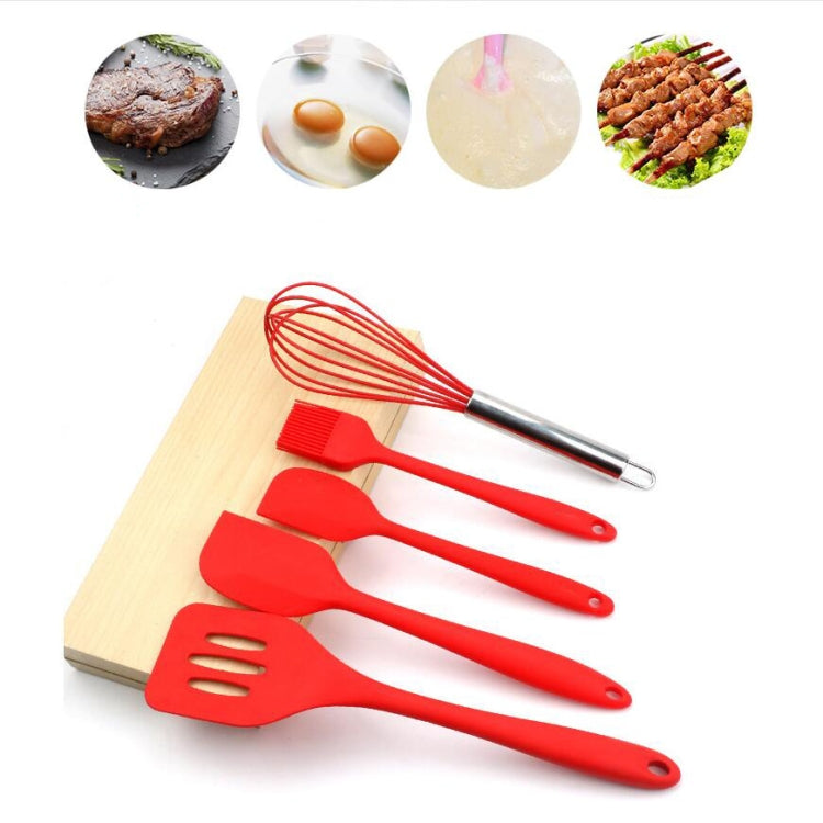 5 In 1 Pot Spatula Silicone Spatula Egg Beater Cooking Baking Tool Set(Black)