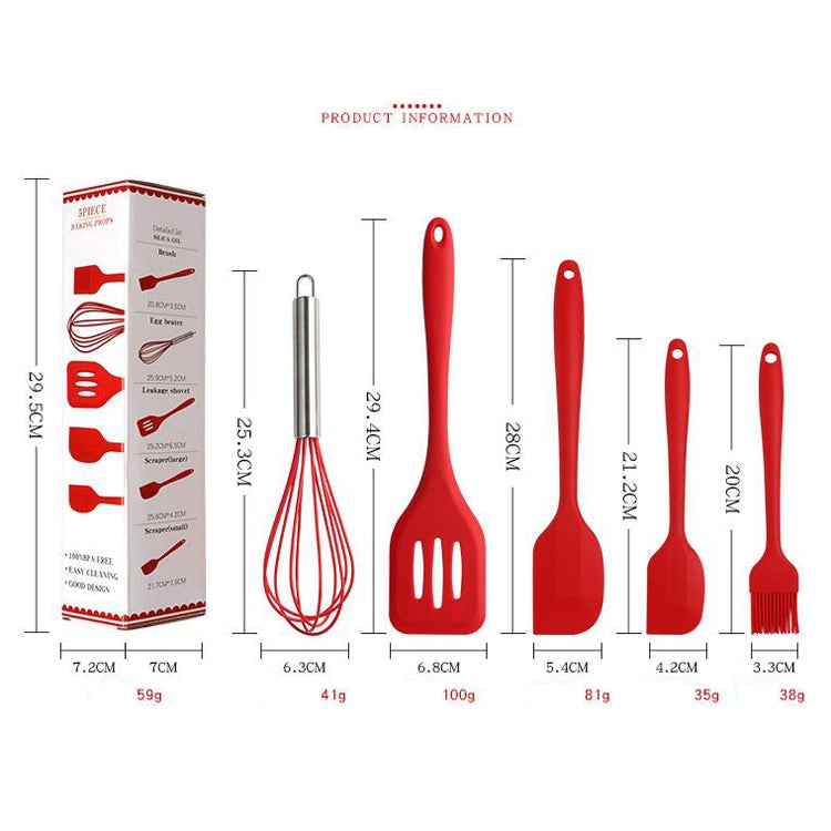 5 In 1 Pot Spatula Silicone Spatula Egg Beater Cooking Baking Tool Set(Black)