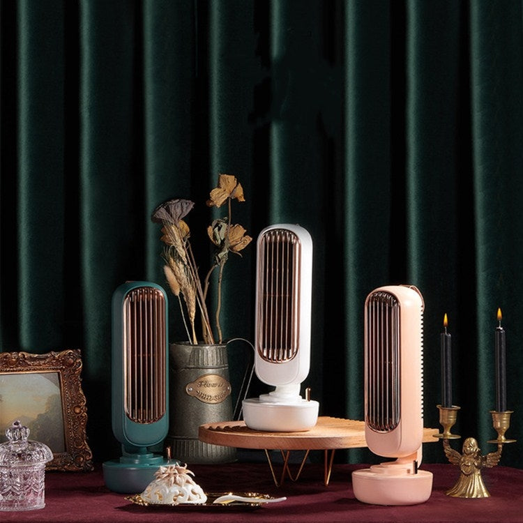 Retro Humidification Tower Fan USB Leafless Fan Water Cooling Spray Humidification Desktop Fan Cooler
