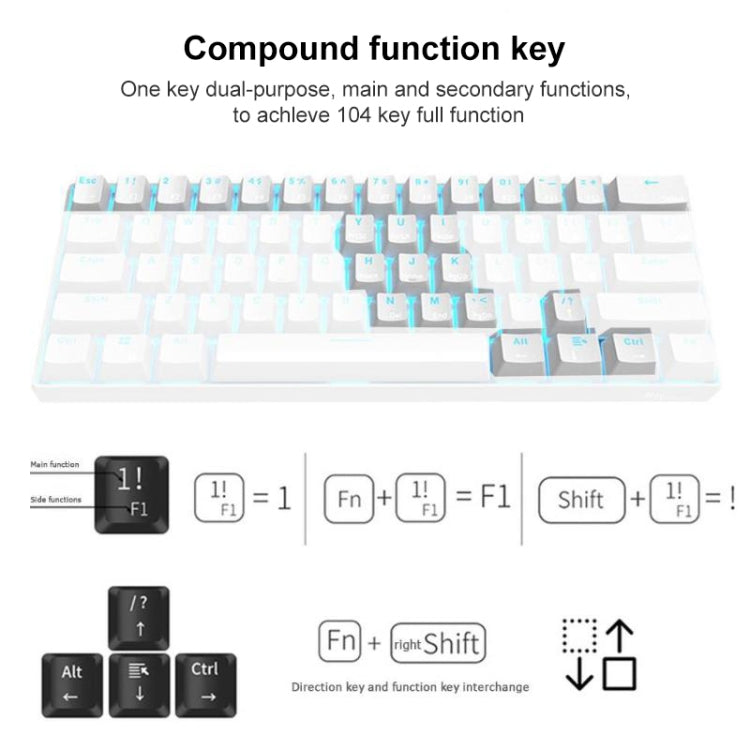 RK61 61 Keys Bluetooth / 2.4G Wireless / USB Wired Three Modes Tablet Mobile Gaming Mechanical Keyboard, Cable Length: 1.5m, Style:Tea Shaft(Black)