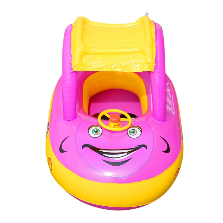 Sunshade and Sunscreen Baby Swimming Ring Car Boat Shape Inflatable Swimming Ring with Horn(Purple+Yellow)