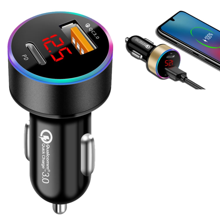 Aluminum Alloy Digital Display PD+QC3.0 Car Charger Multifunctional Car Charger, Elegant Black, Gold, Snowflake Silver