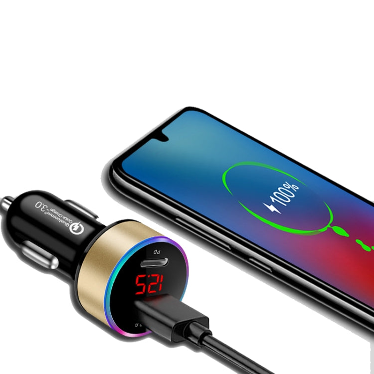 Aluminum Alloy Digital Display PD+QC3.0 Car Charger Multifunctional Car Charger, Elegant Black, Gold, Snowflake Silver