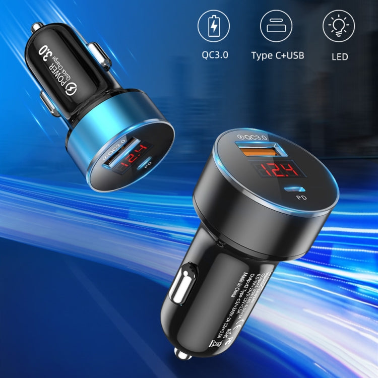 Aluminum Alloy Digital Display PD+QC3.0 Car Charger Multifunctional Car Charger, Elegant Black, Gold, Snowflake Silver