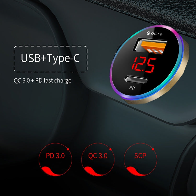 Aluminum Alloy Digital Display PD+QC3.0 Car Charger Multifunctional Car Charger, Elegant Black, Gold, Snowflake Silver