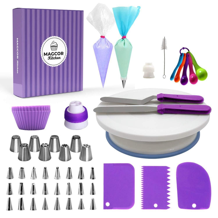 60 PCS/Set Cake Turntable Set Decorating Table Decorating Mouth Silicone Bag Baking DIY Combination
