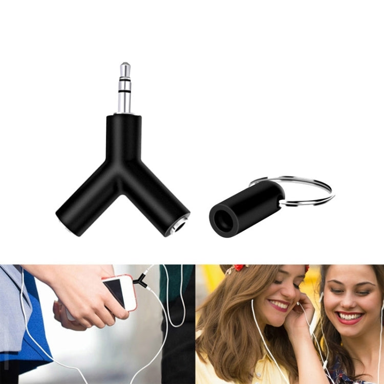 Mini Y Shaped 3.5mm Male to Double 3.5mm Female Jack Audio Headset Adapter Connector Keychain(Black)