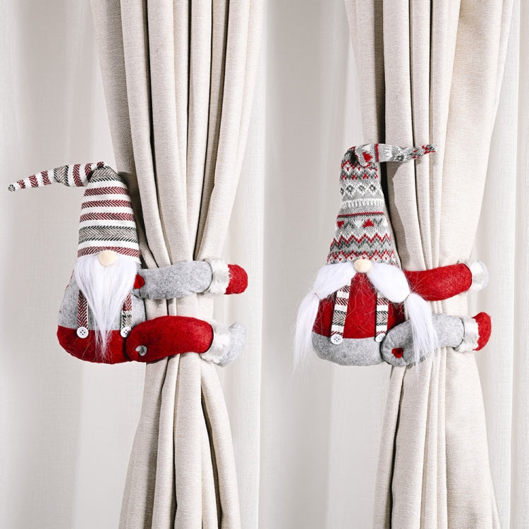 Christmas Decorations Striped Hat Forest Old Man Side Hug Curtain Door Curtain Buckle, Long Beard, Tied Beard