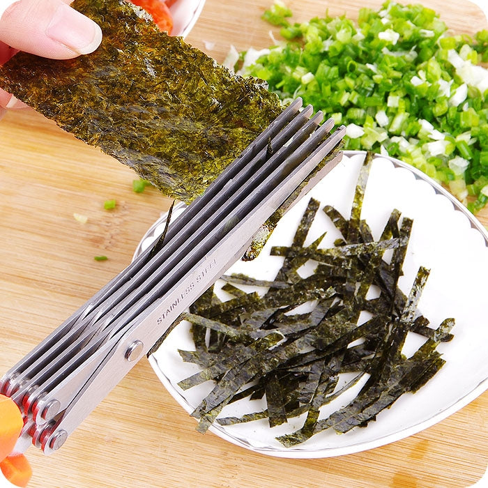 Minced 5 Layers Basil Rosemary Kitchen Scissor Shredded Chopped Scallion Cutter(Green)