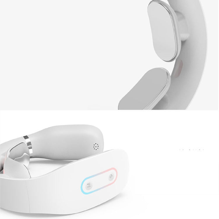 Neck Protector Intelligent Wireless Meridian Electric Physiotherapy Pulse Shoulder and Neck Massager, Style:English Voice Broadcast(Glutinous Rice White)