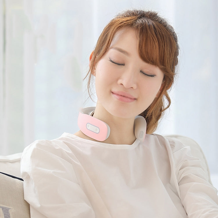Neck Protector Intelligent Wireless Meridian Electric Physiotherapy Pulse Shoulder and Neck Massager, Style:English Voice Broadcast(Glutinous Rice White)