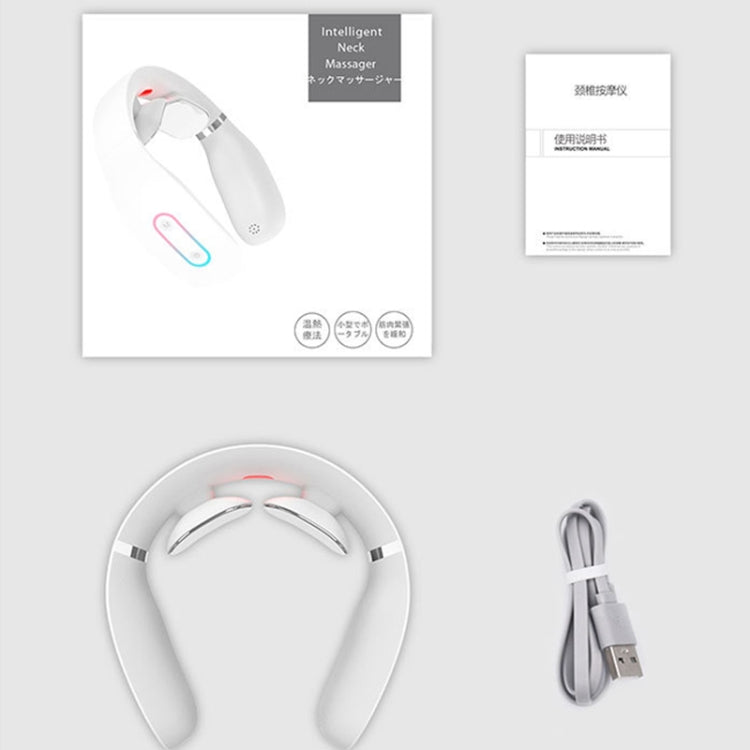 Neck Protector Intelligent Wireless Meridian Electric Physiotherapy Pulse Shoulder and Neck Massager, Style:English Voice Broadcast(Glutinous Rice White)