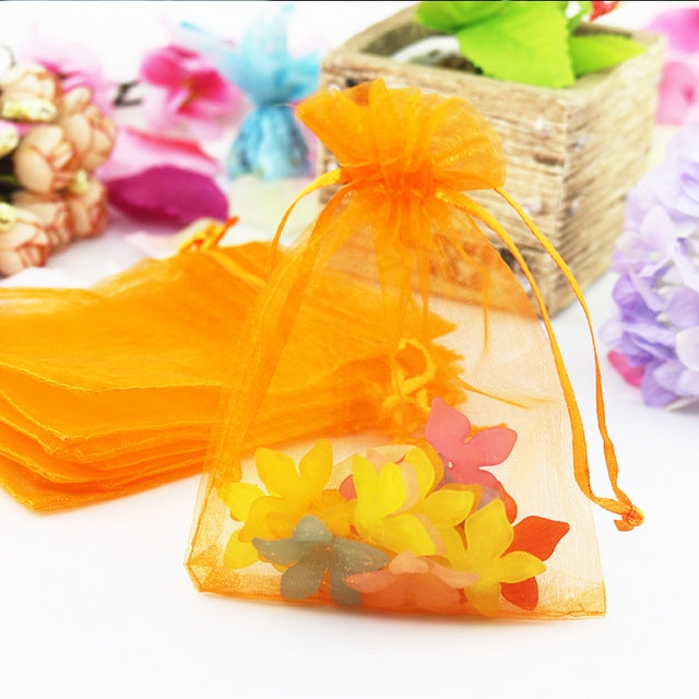 100 PCS Organza Gift Bags Jewelry Packaging Bag Wedding Party Decoration, Size: 7x9cm(D11 Orange)