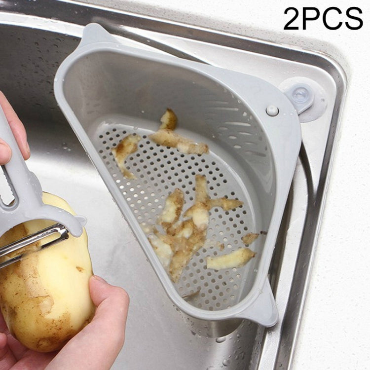 Kitchen Vegetable Rack Household Sink Drain Rack Triangle Storage Hanger Free Punch Tray Hanging Basket(Gray)