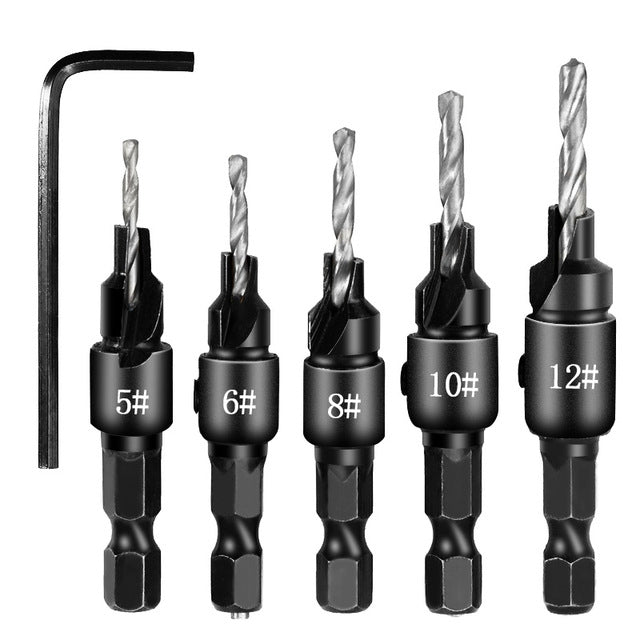 5 PCS/Set Countersink Woodworking Drill Bit Set Hexagon Screw Hardware Tool(Silver)