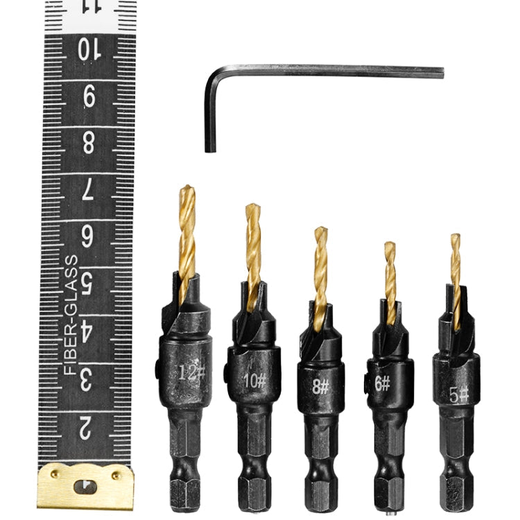 5 PCS/Set Countersink Woodworking Drill Bit Set Hexagon Screw Hardware Tool(Silver)