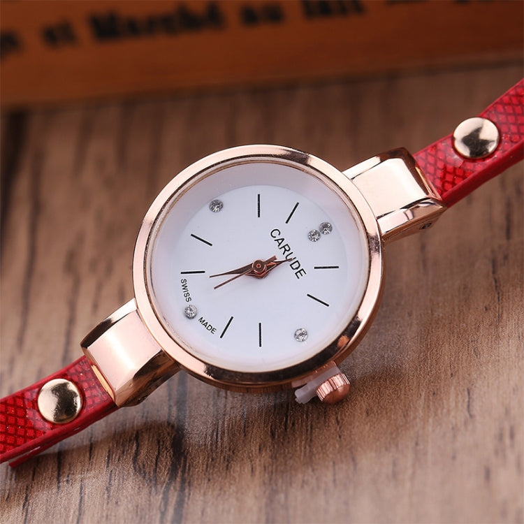Fashion Women Casual Bracelet Leather Band Watch(Red)