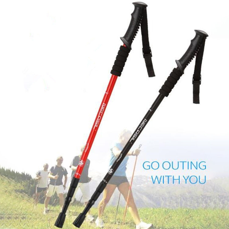 NECASIL Three-section Aluminum Alloy Straight Handle Retractable Trekking Trekking Pole, Three-section (Black), Three-section (Red), Three-section (Blue), Three-section (Silver)