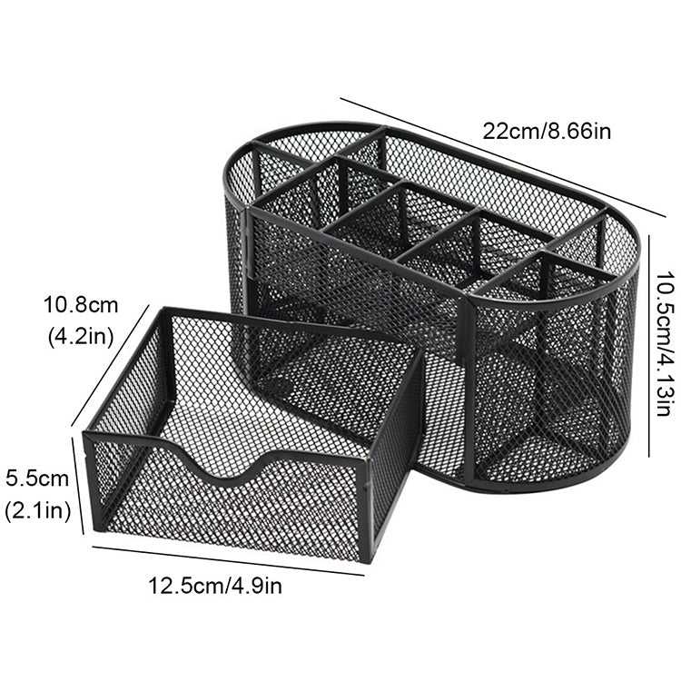 Desk Organizer 9 Grids Metal Mesh Office Pen Pencil Holder(Black)