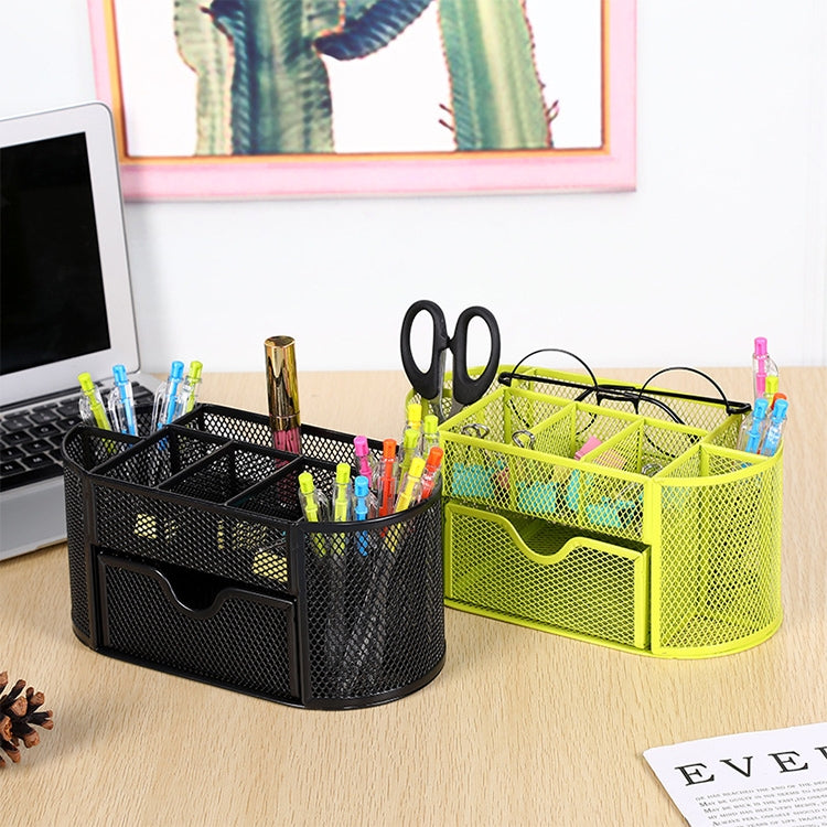 Desk Organizer 9 Grids Metal Mesh Office Pen Pencil Holder(Black)