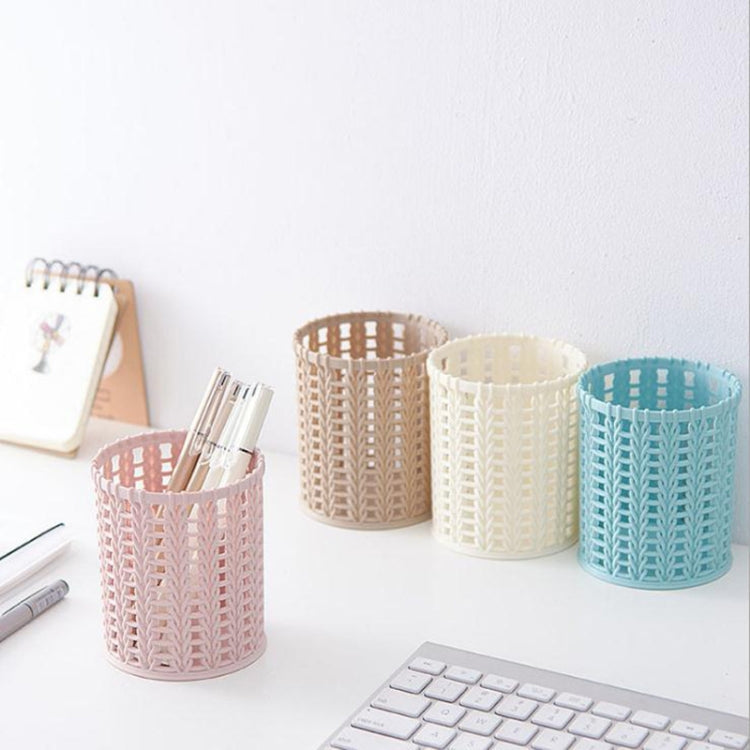 HH301 Office Organizer Desktop Hollow Cylinder Pen Storage Box Pencil Brush Pot Pen Holder Makeup Brush Plastic Container(Blue)