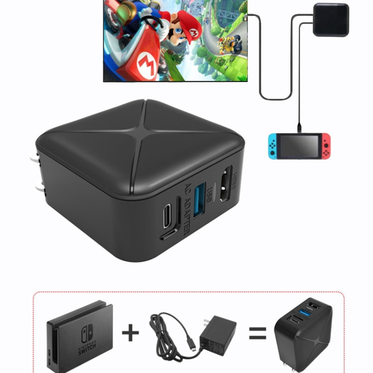Multi-Function Projection And Charging AC Adapter Base Support Android/PC/Lite For Switch, Specifications:Black+UK Plug