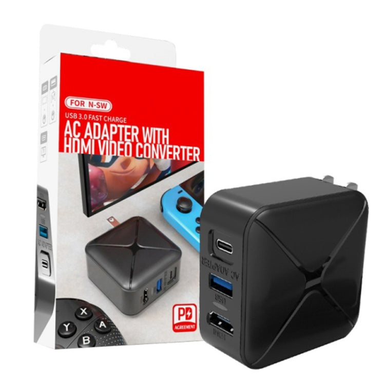 Multi-Function Projection And Charging AC Adapter Base Support Android/PC/Lite For Switch, Specifications:Black+UK Plug