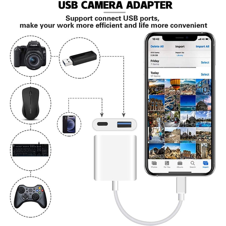8 Pin To USB2.0+8 Pin Interface OTG Sdapter, Support IOS System