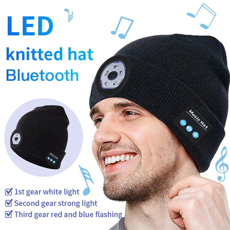 Outdoor Night Running Night Fishing LED Light Illumination Bluetooth 5.0 Knitted Hat (Navy Blue)
