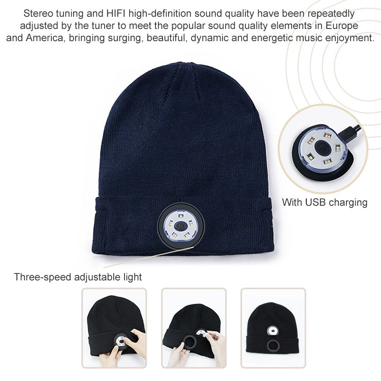 Outdoor Night Running Night Fishing LED Light Illumination Bluetooth 5.0 Knitted Hat (Navy Blue)