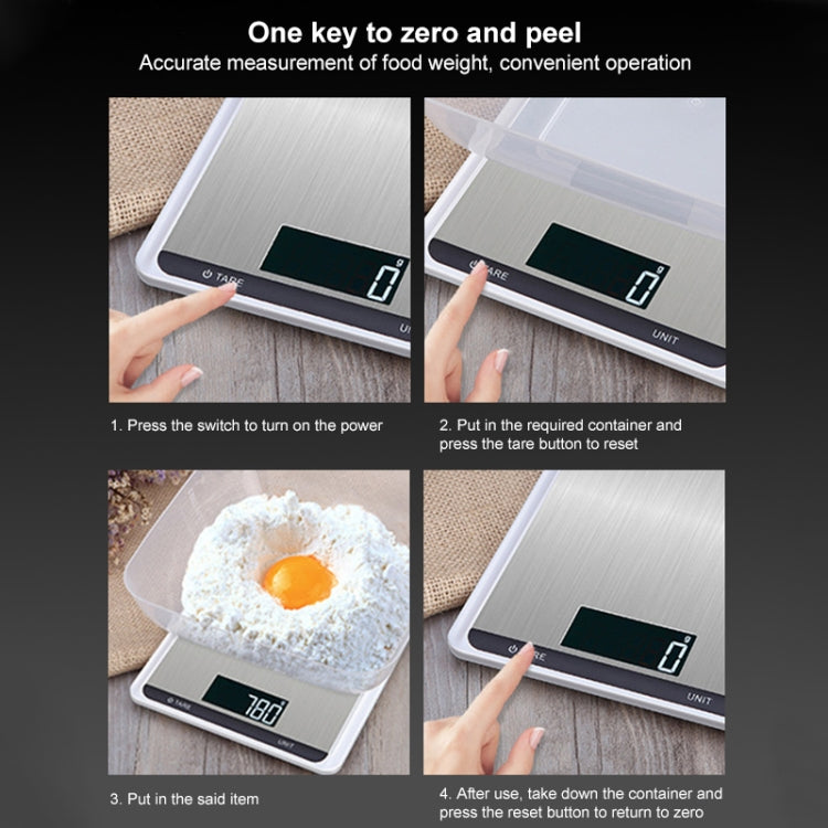 10kg/1g Stainless Steel Kitchen Scale Household Food Electronic Scale(White)