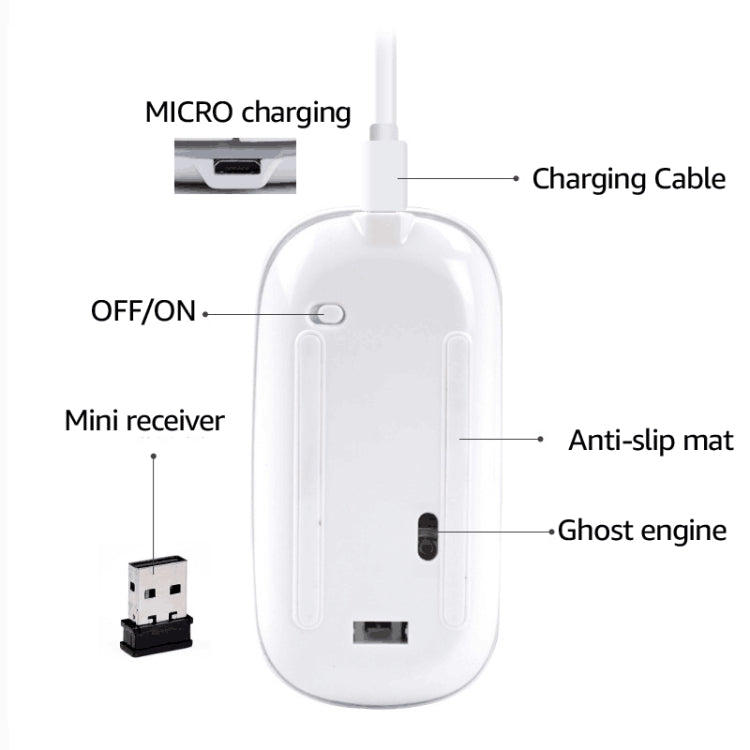 iMICE  E-1300 4 Keys 1600DPI Luminous Wireless Silent Desktop Notebook Mini Mouse, Style:Dual-modes Luminous Edition(Silver)