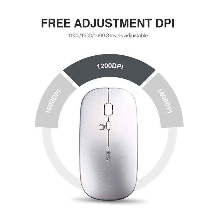 Inphic PM1 Office Mute Wireless Laptop Mouse, Style:Battery Display(Space Silver)