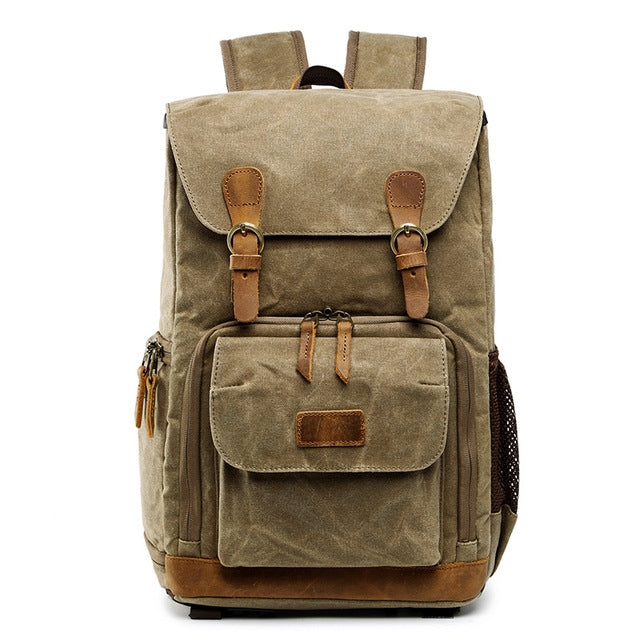 Batik Canvas Waterproof Photography Bag Outdoor Wear-resistant Large Camera Photo Backpack Men for Nikon / Canon / Sony / Fujifilm(Khaki)