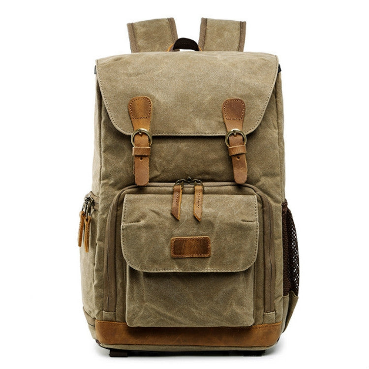 Batik Canvas Waterproof Photography Bag Outdoor Wear-resistant Large Camera Photo Backpack Men for Nikon / Canon / Sony / Fujifilm(Khaki)