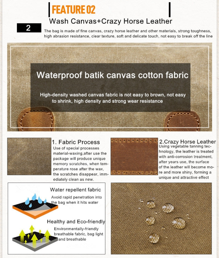 Batik Canvas Waterproof Photography Bag Outdoor Wear-resistant Large Camera Photo Backpack Men for Nikon / Canon / Sony / Fujifilm(Khaki)