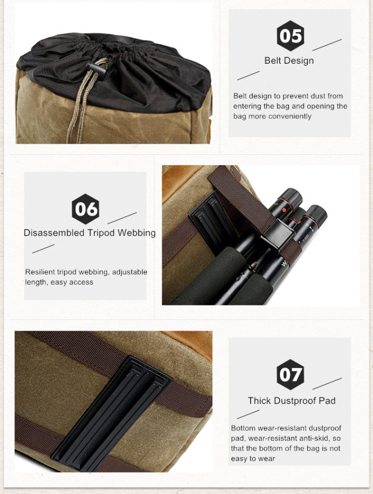 Batik Canvas Waterproof Photography Bag Outdoor Wear-resistant Large Camera Photo Backpack Men for Nikon / Canon / Sony / Fujifilm(Khaki)