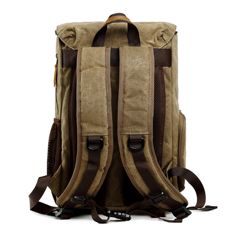 Batik Canvas Waterproof Photography Bag Outdoor Wear-resistant Large Camera Photo Backpack Men for Nikon / Canon / Sony / Fujifilm(Khaki)