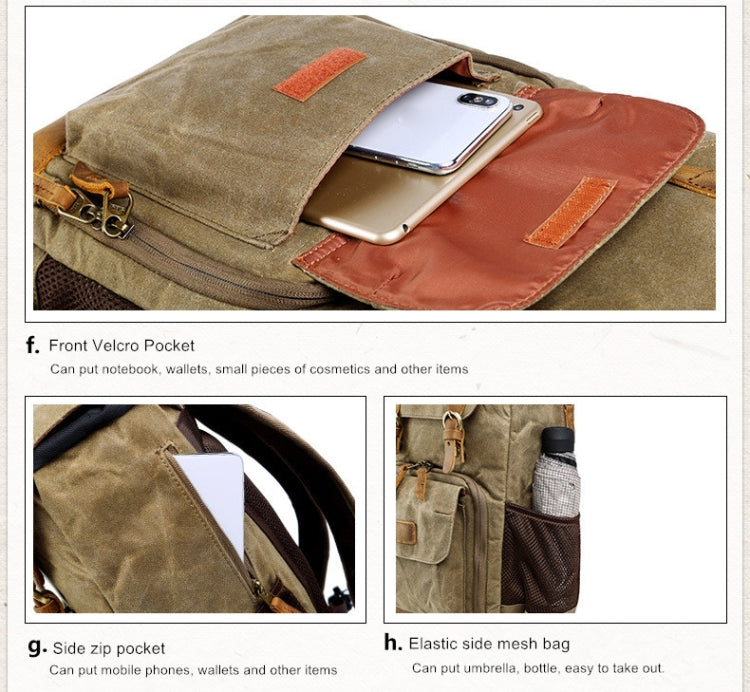 Batik Canvas Waterproof Photography Bag Outdoor Wear-resistant Large Camera Photo Backpack Men for Nikon / Canon / Sony / Fujifilm(Khaki)
