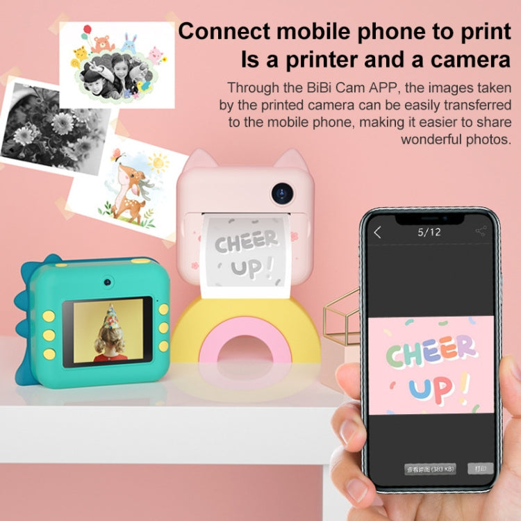 P1 32GB Children Instant Camera 1200W Front And Rear Dual-Lens Mini Print Photographic Digital Camera Toy(Pink Cat)