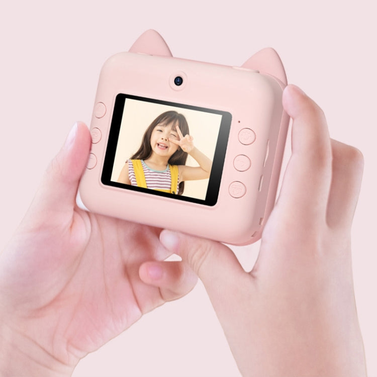 P1 32GB Children Instant Camera 1200W Front And Rear Dual-Lens Mini Print Photographic Digital Camera Toy(Pink Cat)